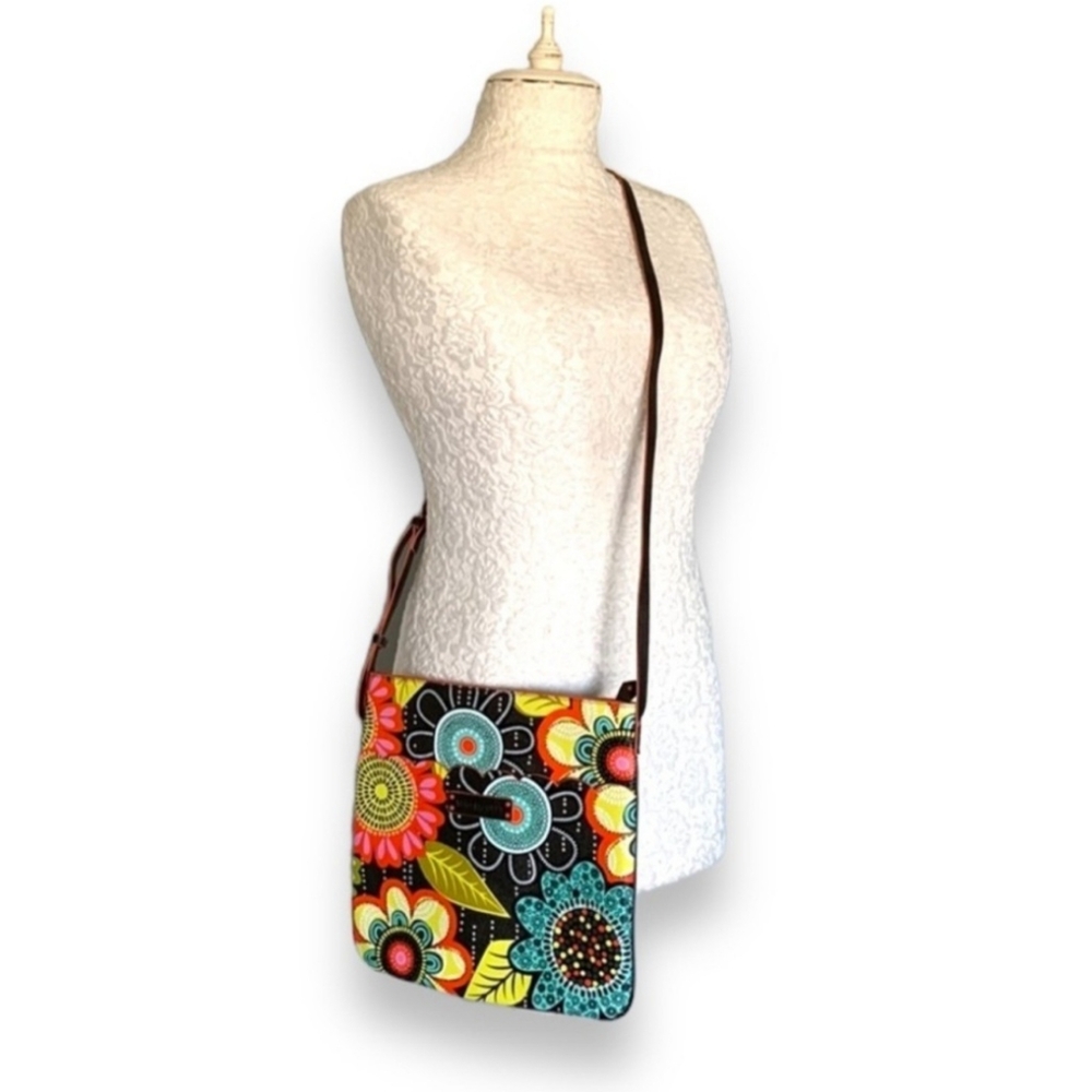 Vera Bradley Flower Shower Faux Leather Slim Crossbody Bag Exterior Slip pocket